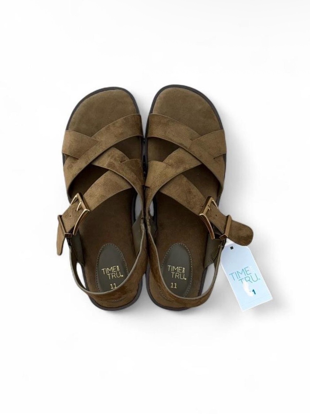 Time and Tru Olive Green Crisscross Buckle Sandals